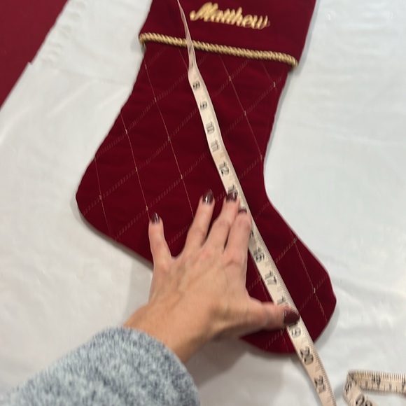 Matthew RED Velvet STOCKING GOLD stitch embroidery Christmas COTTON lined thick - Picture 5 of 10